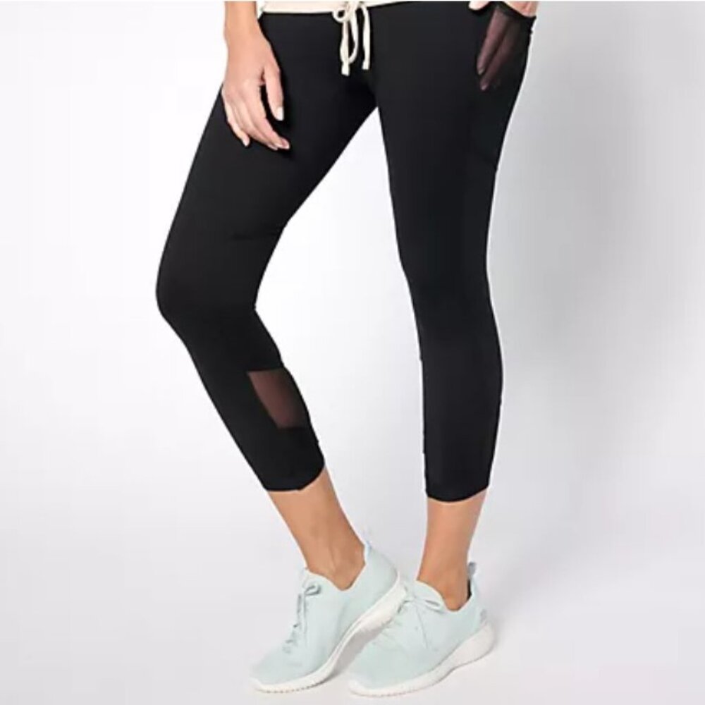 Belle Body by Kim Gravel Reg Mesh Phone Pocket Athletic Crop Legging-Black-Small
